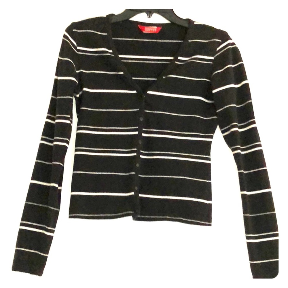 Esprit Black + White Stripe Cardigan